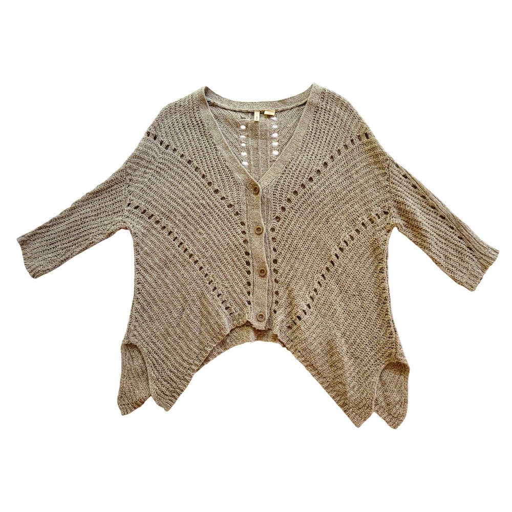Moth Anthropologie Cardigan Womens M Tan Excellent Asymmetrical Crochet Knit